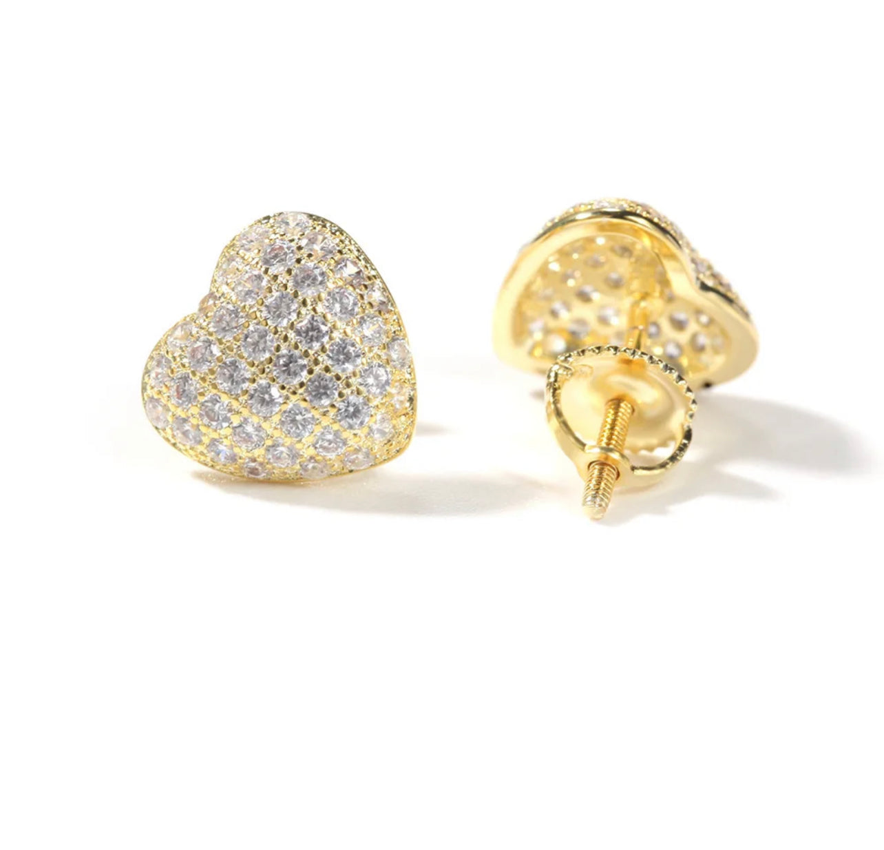 Gold Diamond Heart Studs