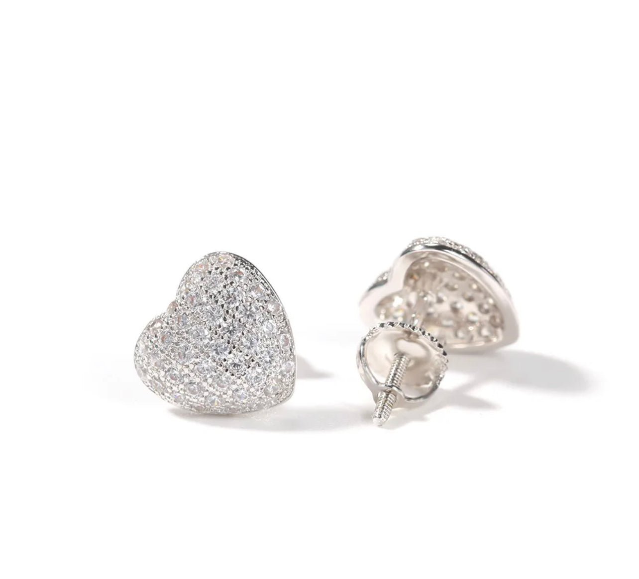 Silver Diamond Heart Studs