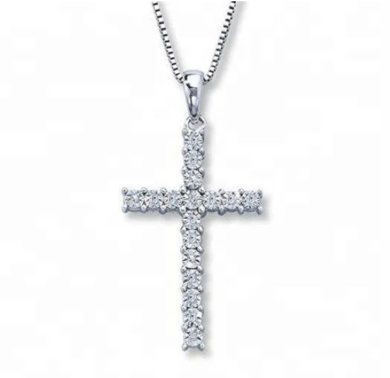 Small Silver Diamond Cross Necklace