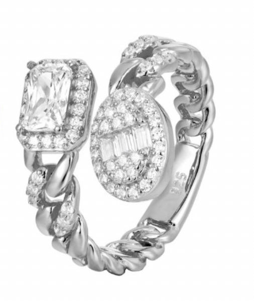 Silver Diamond Rope Ring