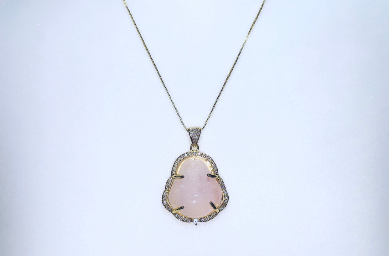 Pink Jade Buddha Gold Necklace