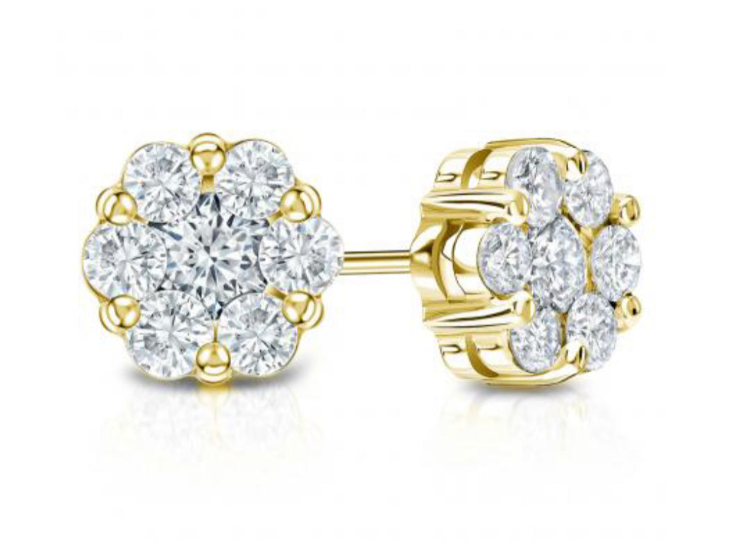 Gold Cluster Diamond Earrings