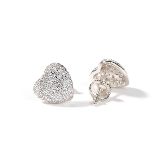Silver Diamond Heart Studs