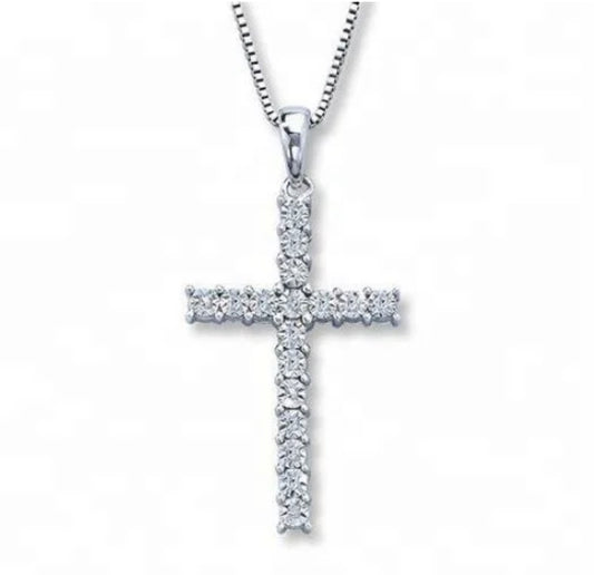 Small Silver Diamond Cross Necklace