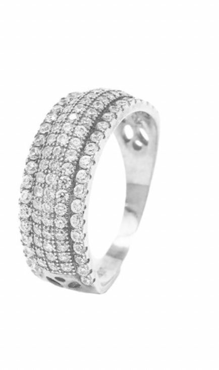 Silver Cluster Diamond Band