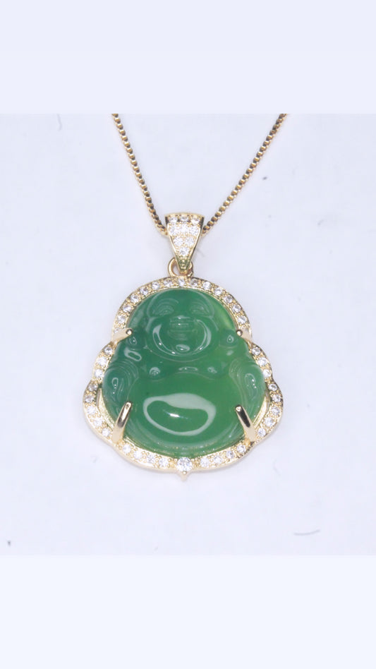Green Jade Buddha Gold Necklace