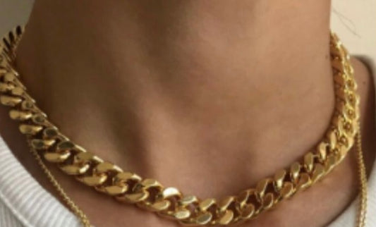 Gold Curb Cuban Link Choker Necklace