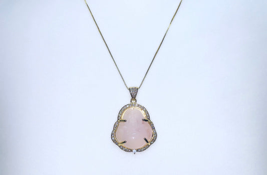 Pink Jade  Buddha Gold Necklace