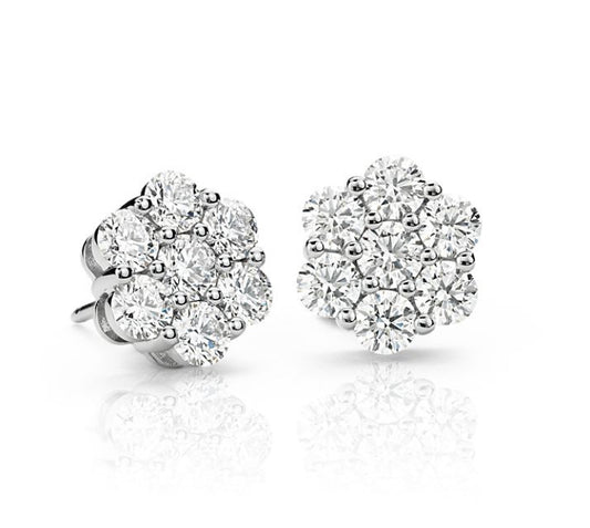 Silver Cluster Diamond Earrings