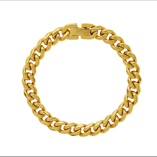 Gold Curb Locket Link Bracelet